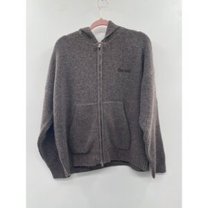 NWT Cernucci Tonal Zip Through Knit Hoodie Mens Large Mocha Long Sleeve Pullover